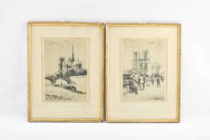 lot 196 image: Two Vintage Etchings of Paris, Notre Dame, Signed