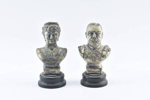 lot 425 image: Pair Britains George V & Mary of Teck Silver Jubilee Lead Busts