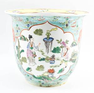 lot 239 image: Antique Chinese Famille Rose Jardiniere