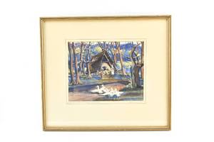lot 271 image: On The Road To St. Anne De Beaupre by P.E. Giovannini Watercolor