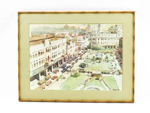 lot 277 image: Watercolor of a City Courtyard