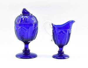 lot 57 image: Cobalt Blue Creamer and Sugar Bowl Set