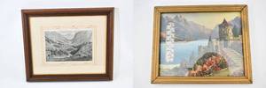 lot 410 image: Engraving and Mountain Vista Print with Thermometer