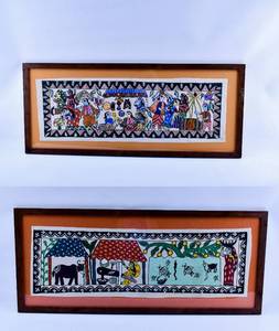 lot 127 image: 2 Folk Art Paintings on Cloth