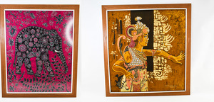 lot 321 image: 2 Batik Prints of Elephant and Figure