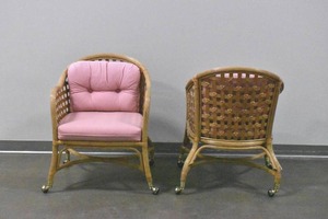 lot 129 image: Pair of Rolling Wood Rattan Chairs
