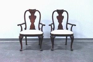 lot 132 image: Pair of Baker Furniture Historic Charleston Reproduction Upholstered Wood Dining Chairs