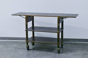 lot 148 image: 3-Tiered Drop-Leaf Wood Veneer Cart with Casters