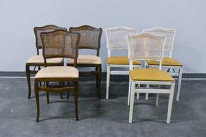 lot 27 image: 6 Vintage Caned Folding Chairs