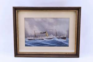 lot 52 image: Marine Scene RMS Orontes Gouache Painting