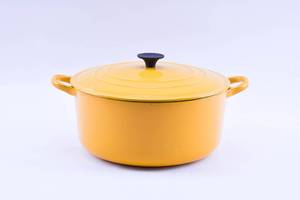 lot 13 image: Vintage Le Creuset E Enamel Cast Iron Dutch Oven in Yellow