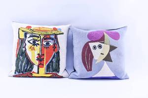 lot 17 image: 2 Succession Picasso 2011 Throw Pillows with Abstract Faces