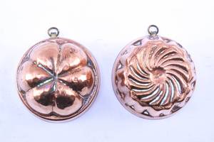 lot 92 image: Pair of Small Antique Decorative Copper Jelly Molds