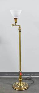 lot 284 image: Brass Swing Arm Floor Lamp w Frosted Glass Shade