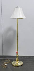 lot 285 image: Brass Swing Arm Floor Lamp w Off-White Shade