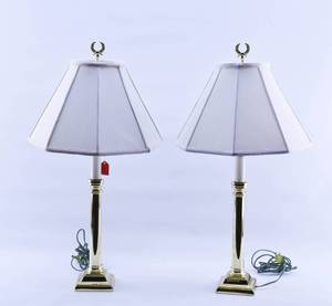 lot 292 image: Pair of Table Lamps with Octagonal Shades