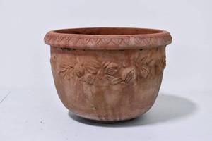 lot 167 image: Outdoor Round Terracotta Planter w Floral Embellishments