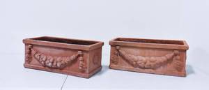 lot 169 image: Pair of Outdoor Rectangular Terracotta Planters