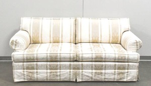 lot 5 image: Elegant Vintage Off-White Striped Sofa in Italian Damask Upholstery #1