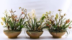 lot 298 image: 3 Faux Floral Arrangements in Circular Planters