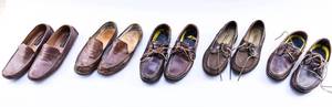 lot 352 image: 5 Pairs of Brown Leather Boat & House Shoes