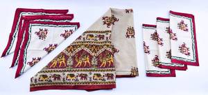 lot 365 image: Hand-Dyed Red Elephant Tablecloth and Napkin Set