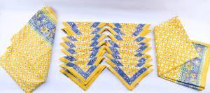 lot 367 image: Yellow and Blue Floral Tablecloth and Napkin Set