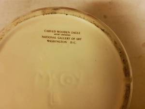 lot 150 image: Stoneware crock  with lid, wood eagle design.