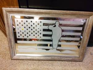 lot 117 image: Military soldier and flag etched mirror