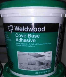 Cove base adhesive. 5 quarts