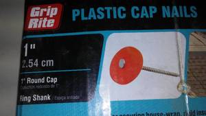 Plastic cap nails. 1 inch.