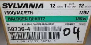 Quartz halogen light bulbs. 2 cases of 12