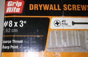 Drywall screws #8. 3 in., Phillips head