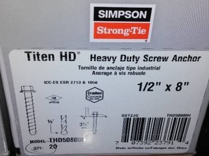Heavy duty screw anchors � in. x 8in.  3 boxes.