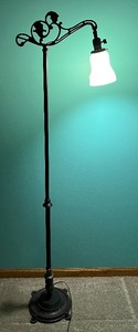 lot 2 image: Vintage Antique Bridge Lamp with Floral Glass Shade