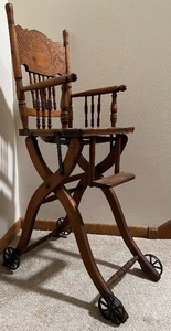 lot 5 image: Vintage Antique Wood Doll Convertible Stroller High Chair