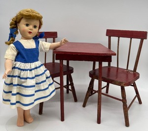 lot 30 image: Vintage Doll and Wood Dinette Set