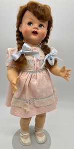 lot 69 image: Vintage Ideal Saucy Walker 1950s Doll - Pink & White Dress