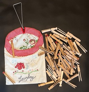 lot 83 image: Embroidered Clothes Pins Bag with Wood Clothes Pins