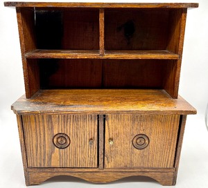 lot 60 image: Vintage Wood Primitive Kitchen Cabinet for Dolls with Accessories