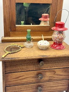 lot 108 image: Rustic Vintage Doll Dresser with Dollhouse Accessories