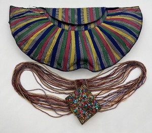 lot 162 image: Vintage Colorful Handbag, Beaded Compact and Beaded Necklace