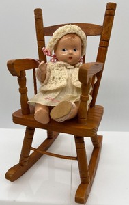 lot 175 image: Vintage Baby Effanbee with Friends & Wood Rocking Chair
