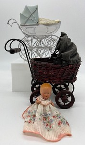 lot 200 image: Vintage K & H Doll - USA and 2 Miniature Baby Carriages