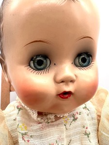 lot 218 image: IDEAL Doll #14 with Vintage Rustic Wooden Doll Rocking Chair