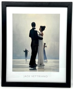 lot 225 image: Jack Vettriano DANCE ME TO THE END OF LOVE Framed Signed Print with Vintage 1940s Italian Cloche Pink Wool Hat