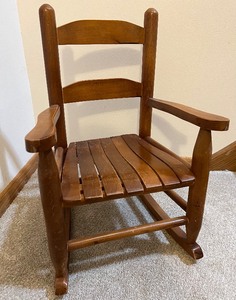lot 192 image: Vintage Childs Wood Rocking Chair and Vintage Doll