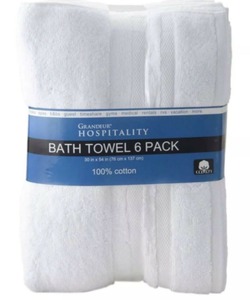 lot 11 image: Grandeur Hospitality 100% Cotton Bath Towels - White, Pack of 6