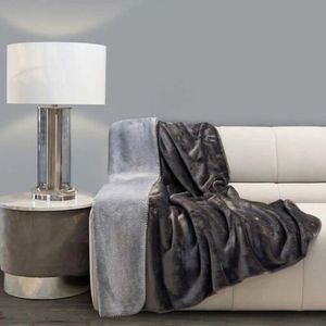 lot 34 image: Mon Chateau Reversible Contrast Stitch Luxury Throw Blanket Gray 60 x 70