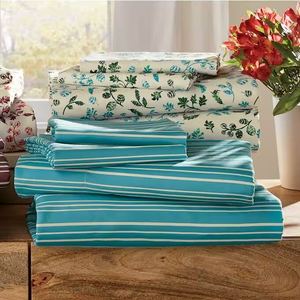 lot 166 image: Leaf Stripe Print 2-Pack Microflannel Sheet Set - Queen